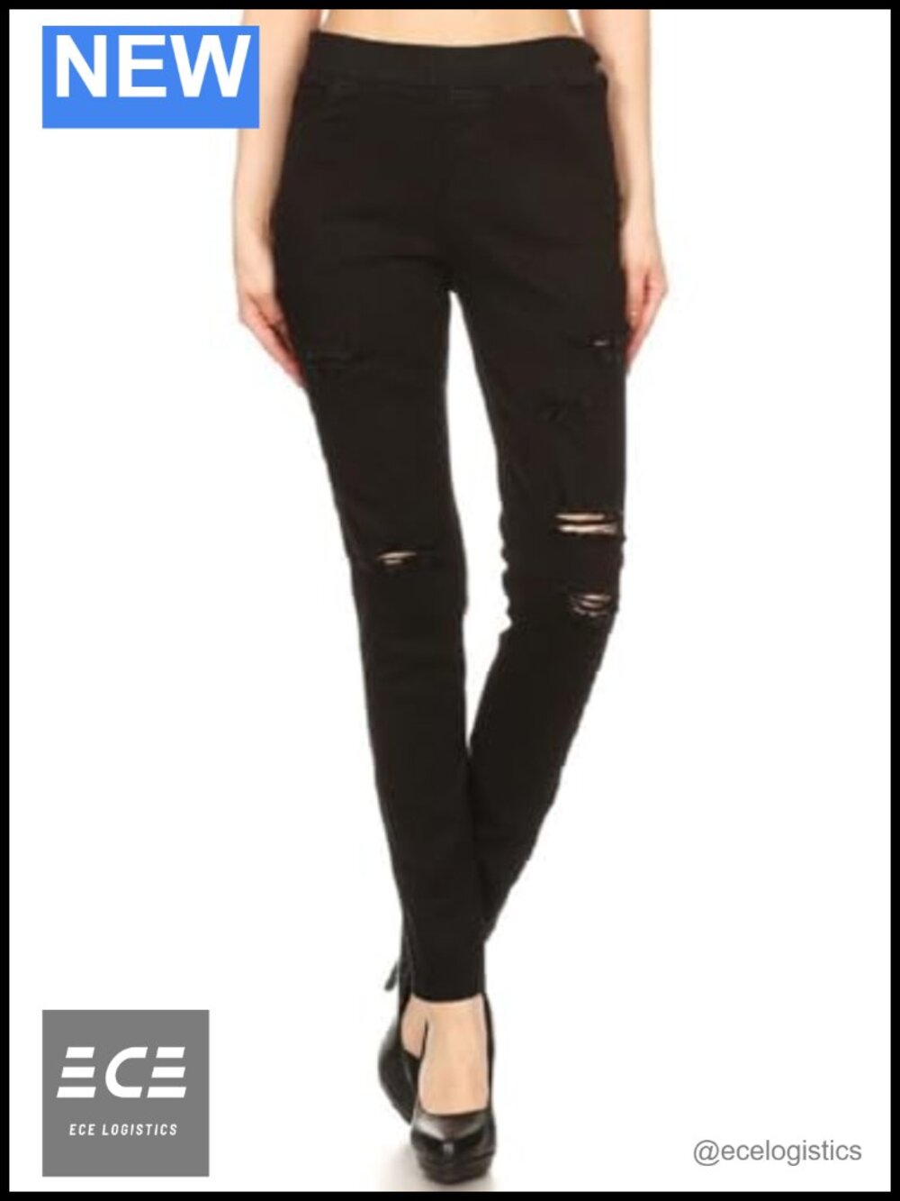Stretch Denim Pull On Jeans Elastic Waist Jeggings with Pockets